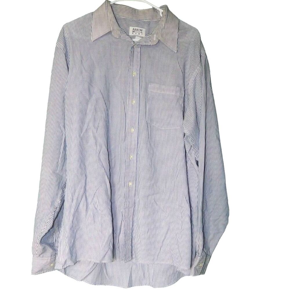 ARROW KENT men’s 17 36/37 vintage blue white striped button front shirt flaws